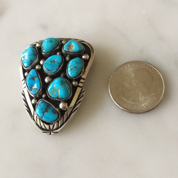 SOLD Vintage Fred Guerro Navajo Turquoise Pin - Picture 5 of 8